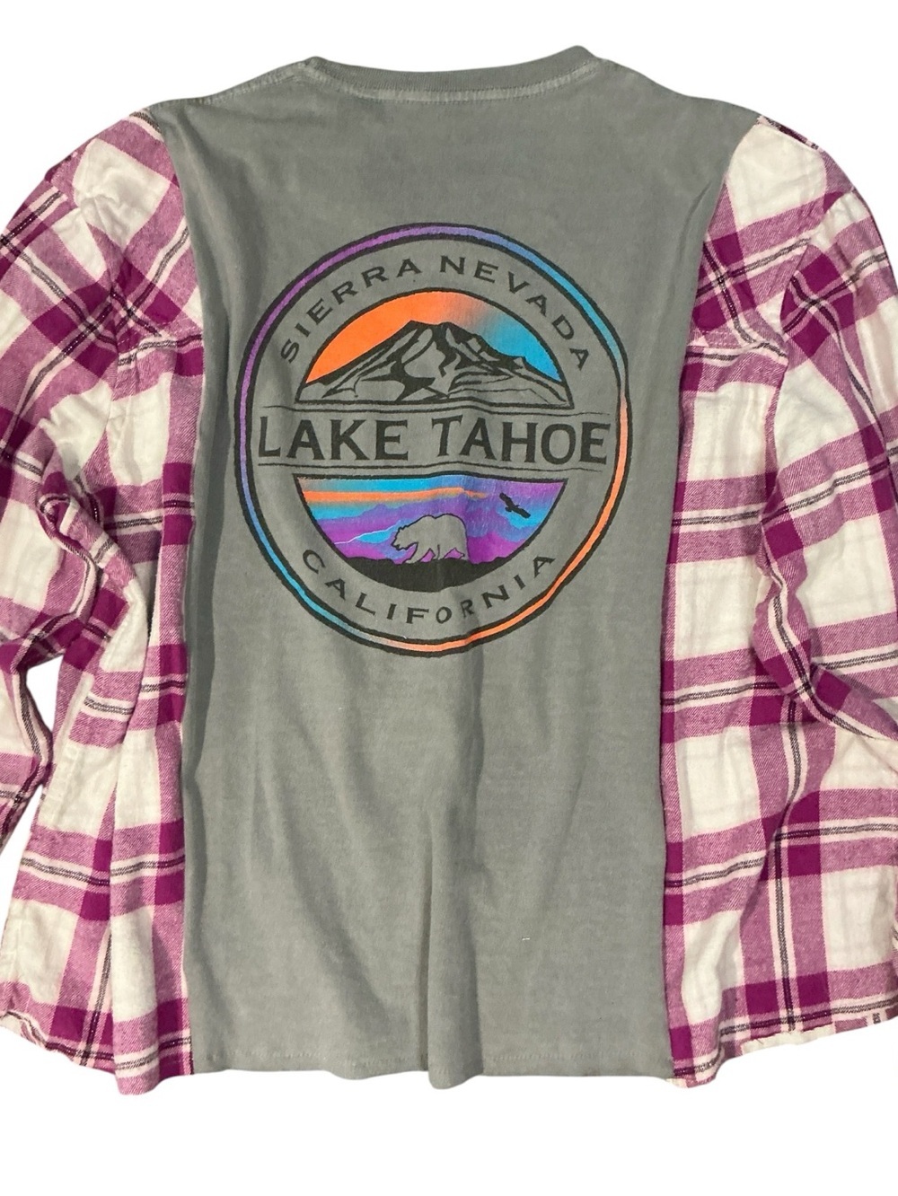 Lake Tahoe Upcycled Flannel Top Tee Shirt Boyfriend Oversized